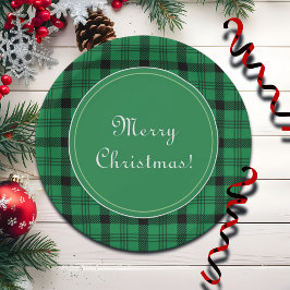Prato De Papel Xadrezes verdes e negras, Feliz Natal