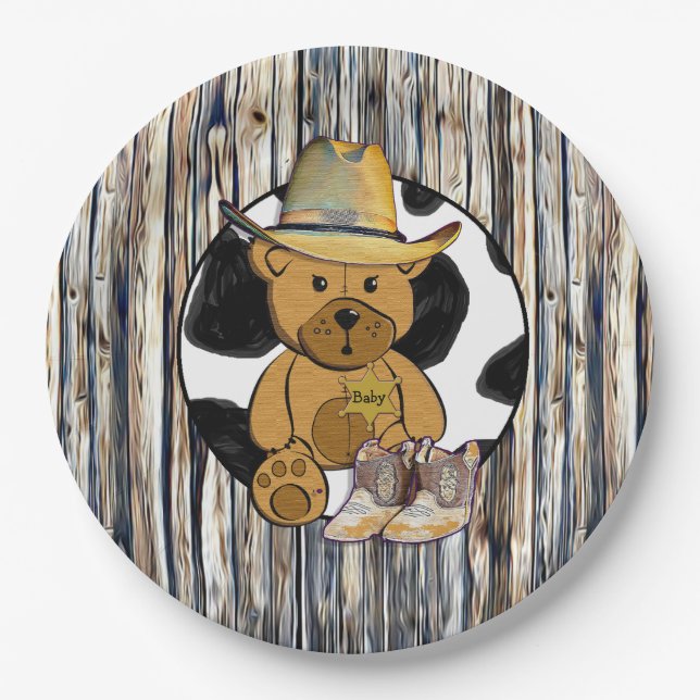 Prato De Papel Xerife Teddy Bear Cake Placa (Frente)