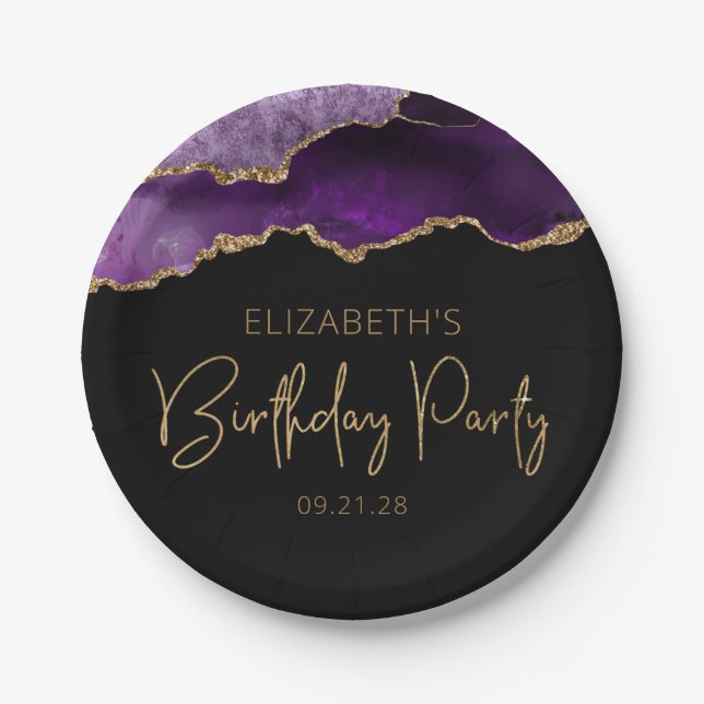 Prato De Papel Xic Agate Purple Dourado a qualquer ano de Festa d (Frente)