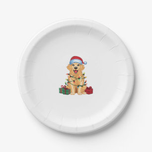 Prato De Papel Xmas Lighting Santa Hat Ouro Retriever Dog Chris