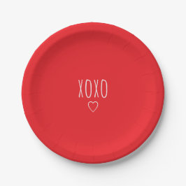 Prato De Papel 'XOXO' Bold Romantic Red White Valentine's Day