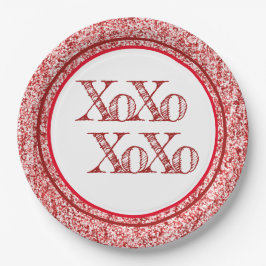 Prato De Papel XOXO de brilho vermelho
