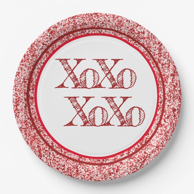 Prato De Papel XOXO de brilho vermelho (Frente)