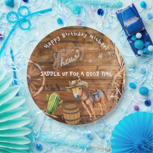 Prato De Papel Yee Haw Cowboy Rodeo Saddle Plate (Festa)