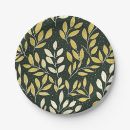 Prato De Papel Yellow and Cream Leafy Branches Pattern 