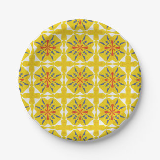 Prato De Papel yellow and white geometric pattern