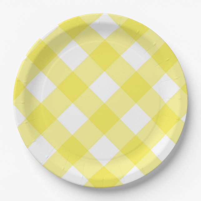 Prato De Papel Yellow Gingham Pattern (Frente)