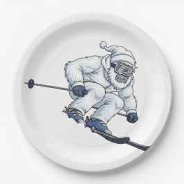 Prato De Papel Yeti Abominável Homem da Neve Esquiando Férias Div