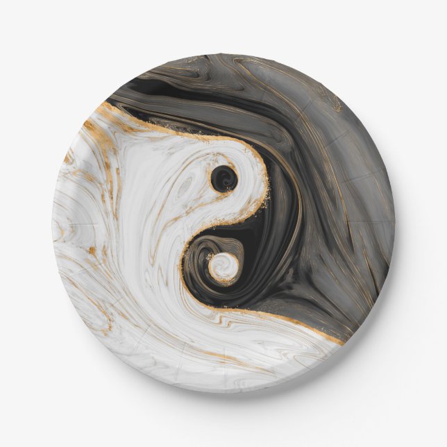 Prato De Papel Yin Yang Liquid Marble (Frente)