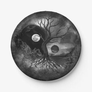 Prato De Papel Yin Yang Tree Landscape Black and White