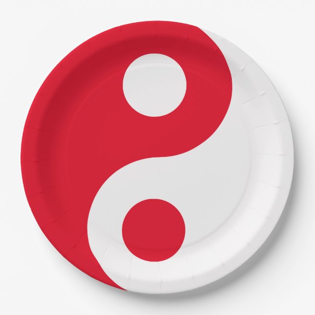 Prato De Papel Yin Yang Vermelho e Branco (Frente)