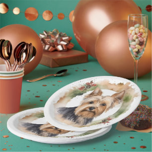 Prato De Papel Yorkshire Terrier Christmas Wreath Festivo Pup