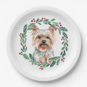 Prato De Papel Yorkshire Terrier Elegant Dog Natal Férias