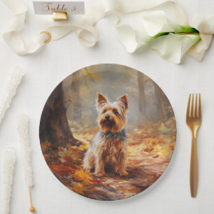 Prato De Papel Yorkshire Terrier no Outono Folhas Caídas Inspiram