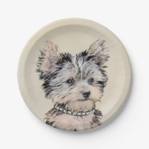 Prato De Papel Yorkshire Terrier Puppy Pintura Original