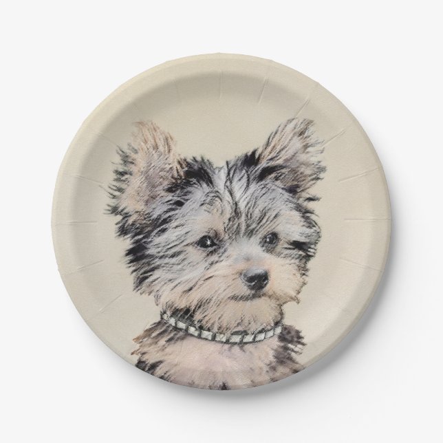 Prato De Papel Yorkshire Terrier Puppy Pintura Original (Frente)