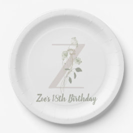 Prato De Papel Z inicial com flor de cor suave clássica