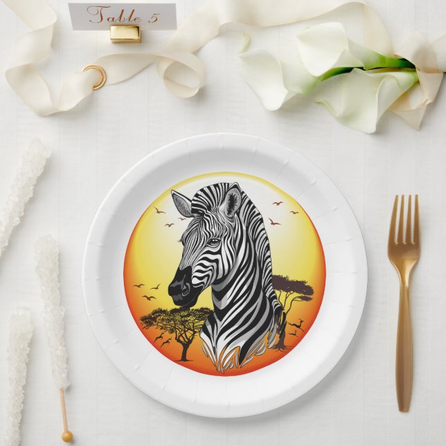 Prato De Papel Zebra African Savanna Wild Animal (Casamento)