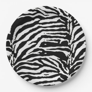 Prato De Papel Zebra Camouflage Padrão Artístico Negro e Branco