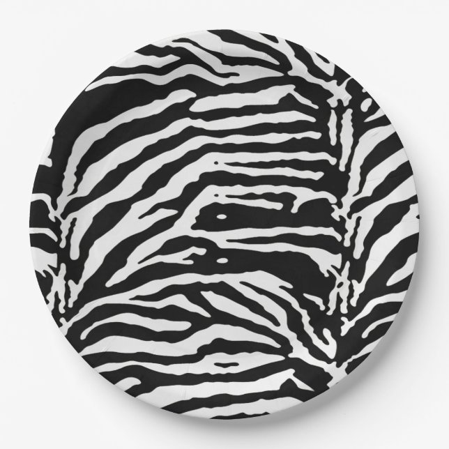 Prato De Papel Zebra Camouflage Padrão Artístico Negro e Branco (Frente)