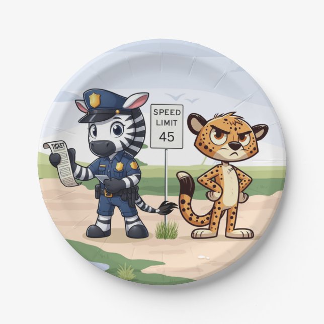 Prato De Papel zebra da polícia fofa & chita (Frente)