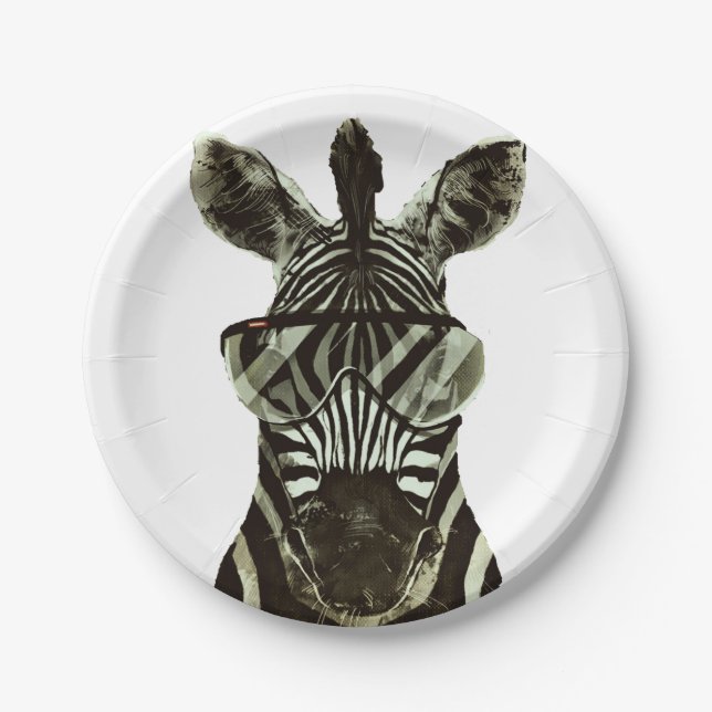 Prato De Papel Zebra do hipster (Frente)