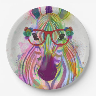 Prato De Papel Zebra Rainbow Splash