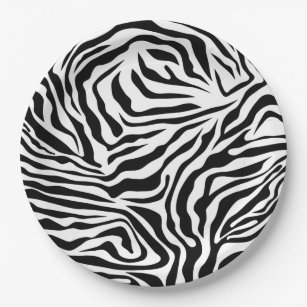 Prato De Papel Zebra Stripes Impressão Animal Selvagem Preta E Br