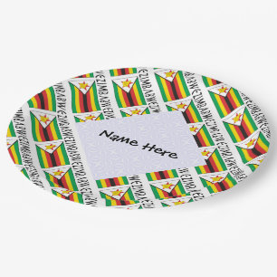 Prato De Papel Zimbábue e Bandeira do Zimbábue com seu nome
