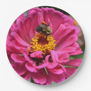 Prato De Papel Zinnia rosa e abelha-lombo