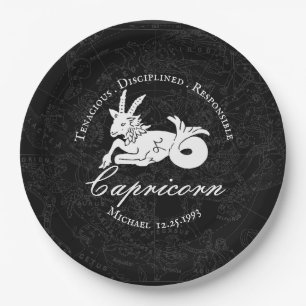 Prato De Papel Zodiac Capricórnio Astrologia Preta Vintagem Bra