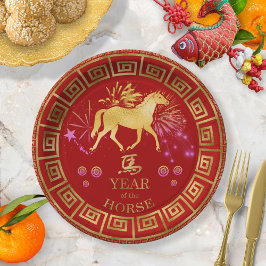 Prato De Papel Zodiac Horse Red/Dourado ID542 chinês