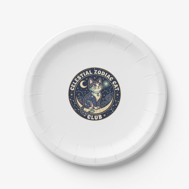 Prato De Papel Zodíaco Celestial Gato Fofo Camiseta Design - Cel (Frente)