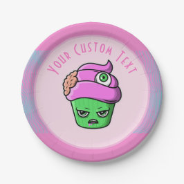 Prato De Papel Zombie Grumpy Muffin Pink Brain Eyeball Halloween