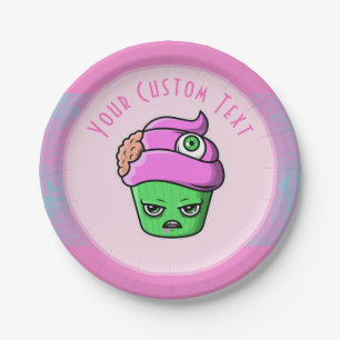 Prato De Papel Zombie Grumpy Muffin Pink Brain Eyeball Halloween