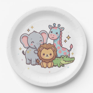 Prato De Papel Zoológico Animais Fofos Kawaii Crianças Selvagens