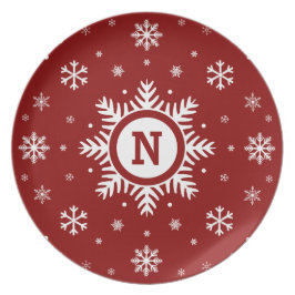 Prato Placa do monograma do floco de neve do Natal -