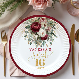 Pratos Artísticos Rosa Burgundy para Sweet Sixteen