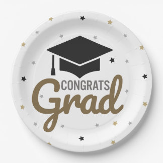 Pratos Congrats Grad 2026 Preto Dourado Estrelas P