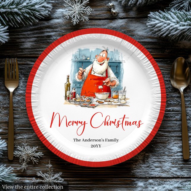 Pratos de Água-forte de Natal do Papai Noel Excênt (Funny Quirky Santa Watercolor Holiday Plates)