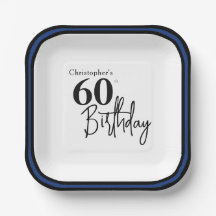 Pratos de Aniversário de 60 anos Modernos em Azul 