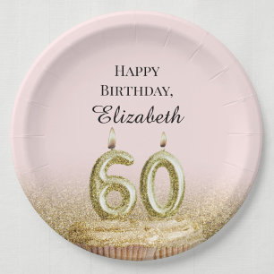 Pratos de Aniversário de 60 anos Rosa e Dourado