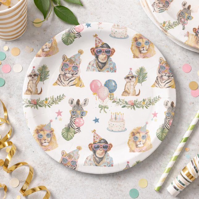Pratos de Aniversário de Animais da Selva (Criador carregado)