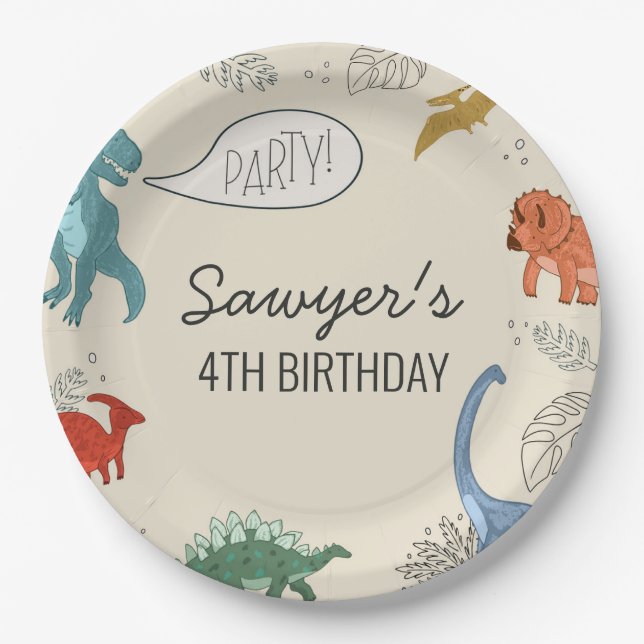 Pratos de Aniversário de Dinossauro (Frente)