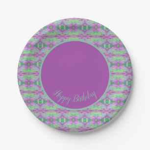 Pratos de Aniversário de Papel Verde Lima e Roxo A