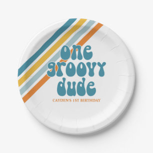 Pratos de aniversário do Groovy One Retro Boy