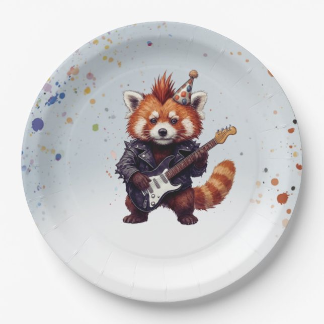 Pratos de Aniversário Red Panda Rocker (Frente)