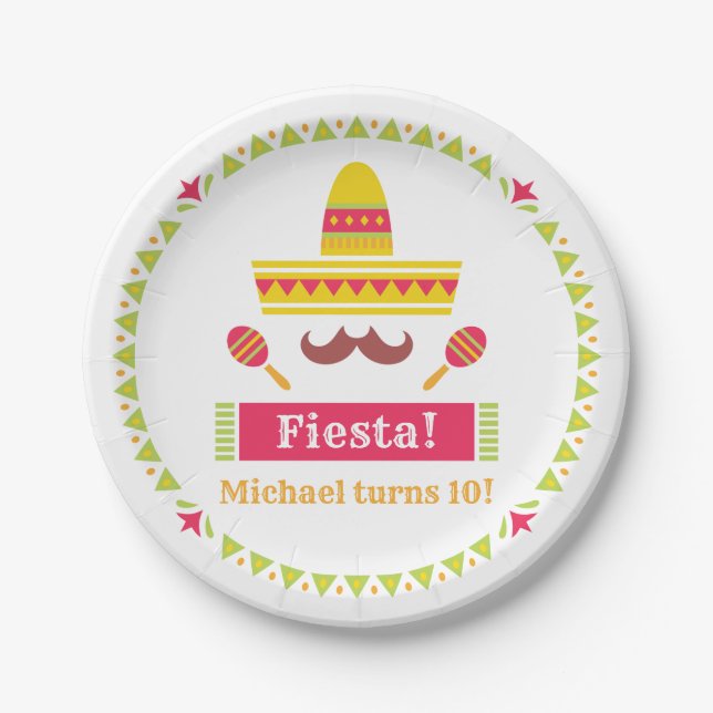 Pratos de Aniversário Sombrero Bigode Maracas Fest (Frente)