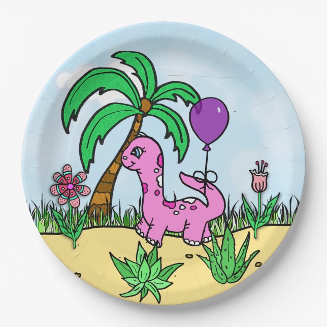 Pratos de Aniversário Temáticos de Dinossauro T-Re (Frente)