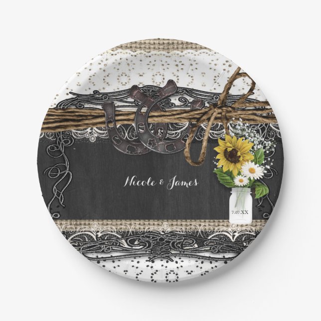 Pratos de Casamento Country com Ferraduras e Flore (Frente)